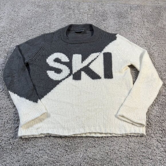 Wooden Ships "Ski" Womens X/S Pullover Gray White Wool Blend Colorblock Sweater - Picture 1 of 7